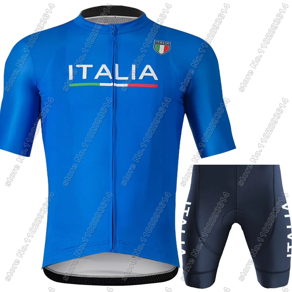 Italy Cycling Jersey Team 2024 Set Italian Blue Cycling Clothing Men Short Sleeve Kit Road bike Shirt Bicycle Bib Shorts Maillot