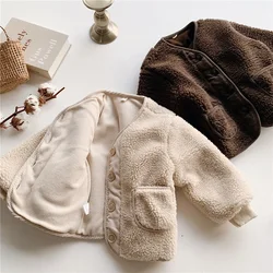 Autumn and winter children's outerwear sweater, thickened lamb wool outerwear, casual and cute warm girl cotton jacket