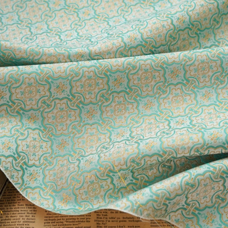 Yeşil Altın Tel Jakarlı Kumaş Çin Tarzı Antik Lüks Yelek Ambalaj Brokar Kutu Renk Dokuma Giyim DIY Tasarım Kumaşlar