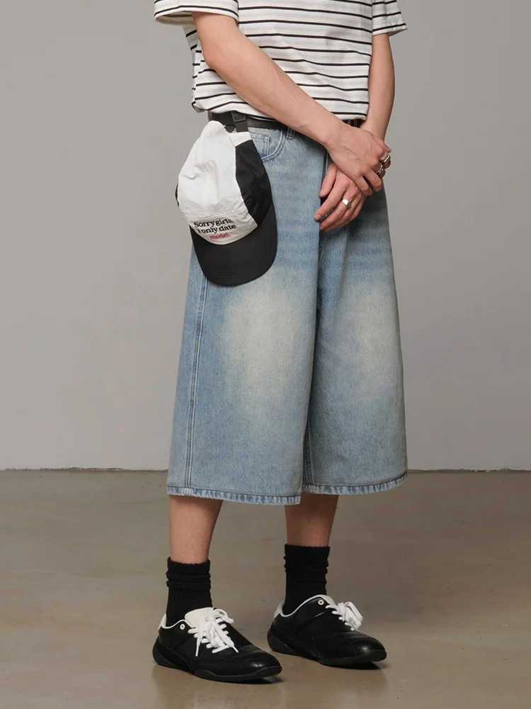 

American Retro Loose Wide Leg Seven-Foot Jeans Trendy Brand Repurposed Straight Slimming Men's orts Summer New Arrival