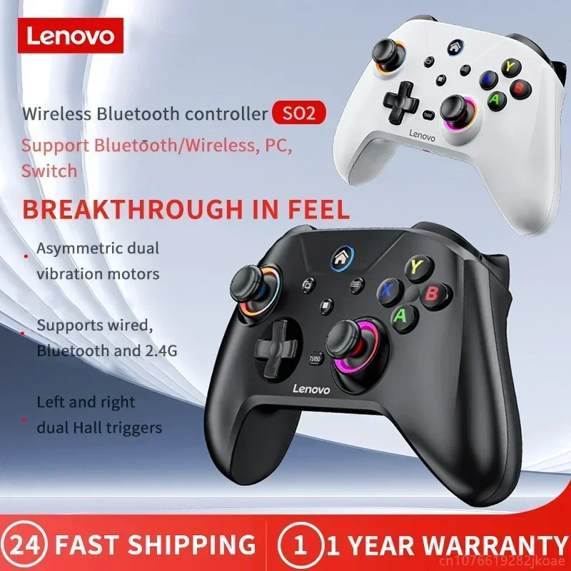 Lenovo S02 Gamepad Wireless Bluetooth Gaming Controller Hall Trigger Joystick Mecha-Tactile Buttons For Switch PC Android IOS