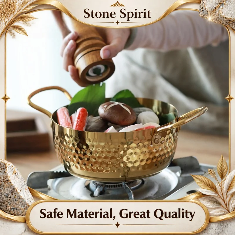 Luxury Hammered Gold Stainless Steel Pot,Double Handle Hot Pot for Noodles Soup,Customized Restaurant Home Cooking Gift & lovers