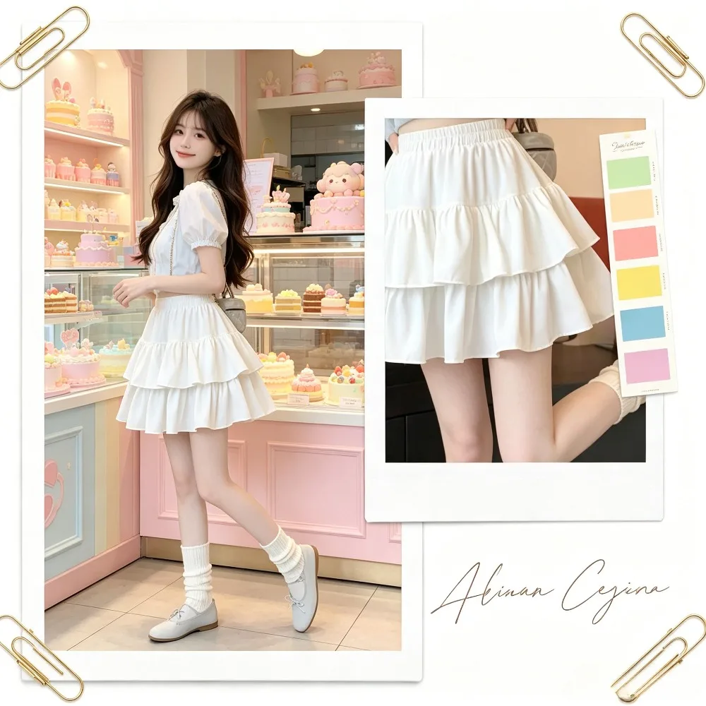 

Women's High‑Waist Lotus Leaf Fluffy Cake Short School Uniform Skirt, Versatile Slim Skirt for Student Campus Daily Casual Wear
