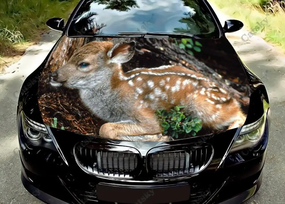 Custom Cute Baby Deer Car Hood Protect Vinly Wrap Sticker Decal Auto Accessories Decoration Engine Cover for Off-road Pickup