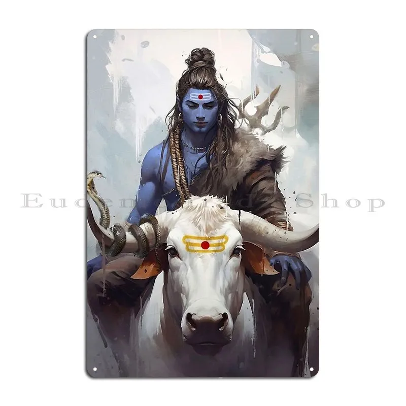 Divine Bond Lord Shiva And Nandi Artistry Metal Signs Wall Cave Pub Plates Wall Decor Cinema Custom Tin Sign Poster