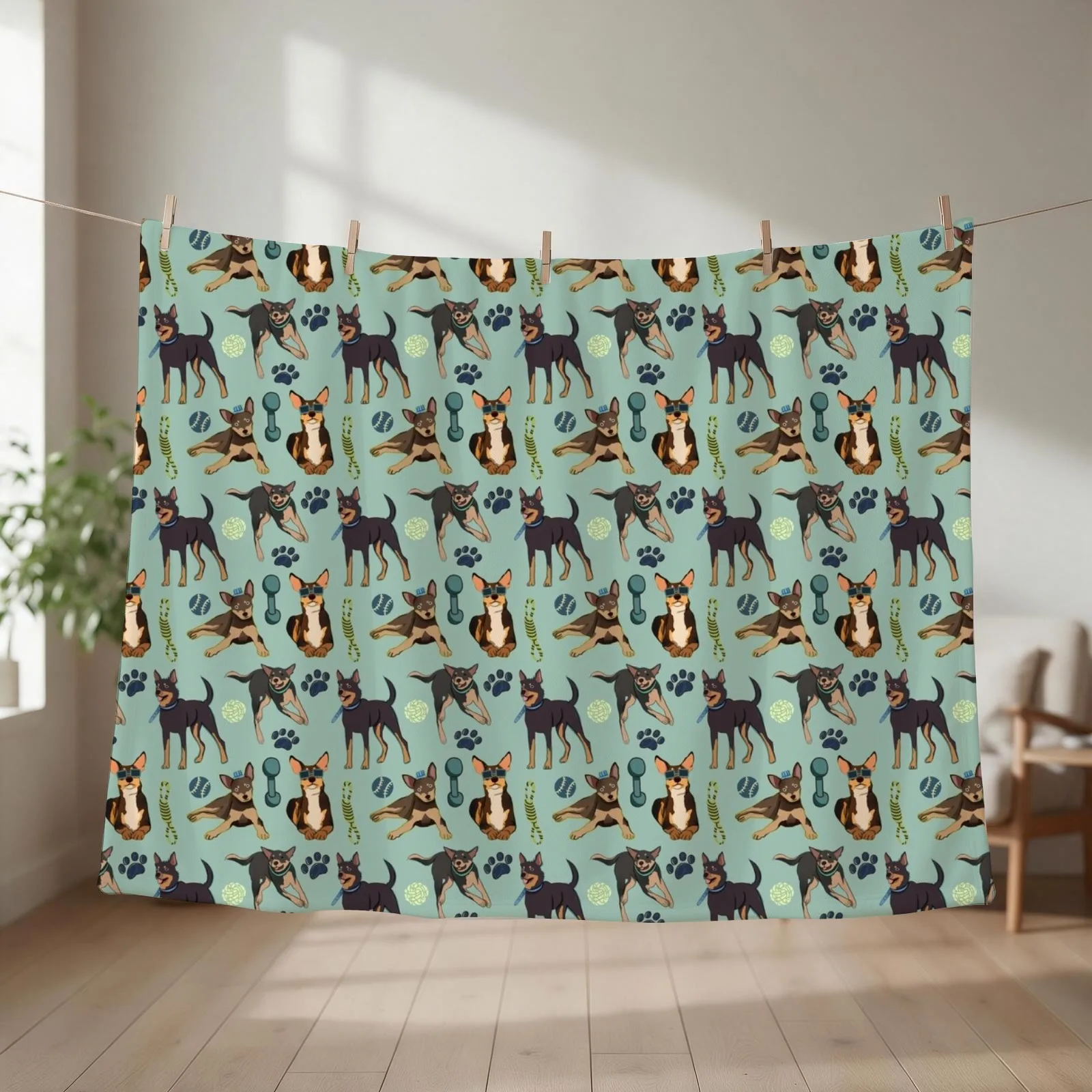 Australian Kelpie - Cute Tan and Black Dog Illustration Pattern Throw Blanket Picnic Shaggy Beach Furrys Blankets