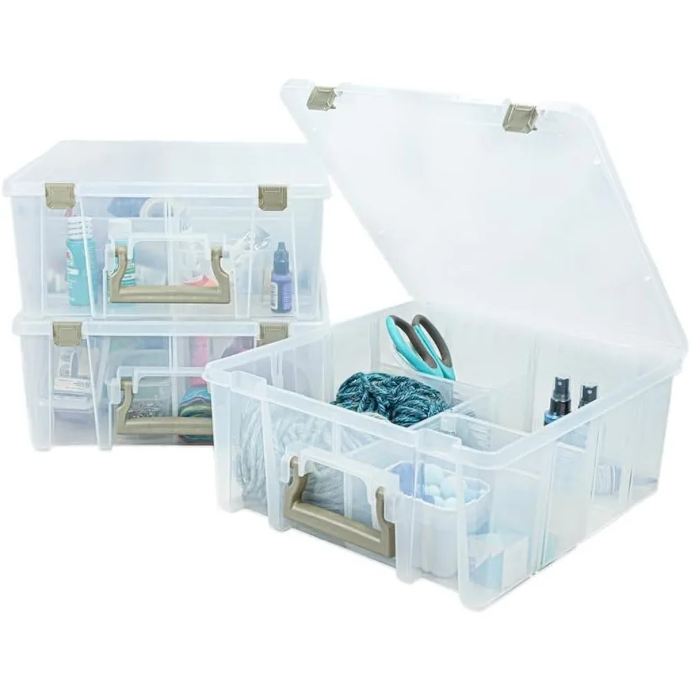 

Набор из 3 прозрачных золотых органайзеров для рукоделия с ручками, портативные коробки для хранения художественных принадлежностей для художников и хоббистов