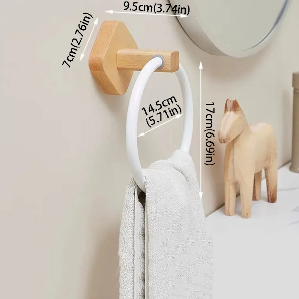 

Round Design Portable Towel Racks Aluminium Material Walnut Wood Towel Holder Rings White Color Beech Wood Aluminium Towel Ring