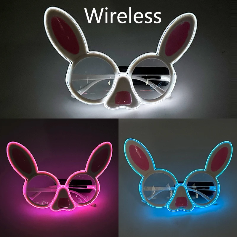 Wireless Cute LED Light Up Flashing Rabbit Glasses Neon El Wire Rave Glasses for Women Girl Birthday Party Wedding Décor