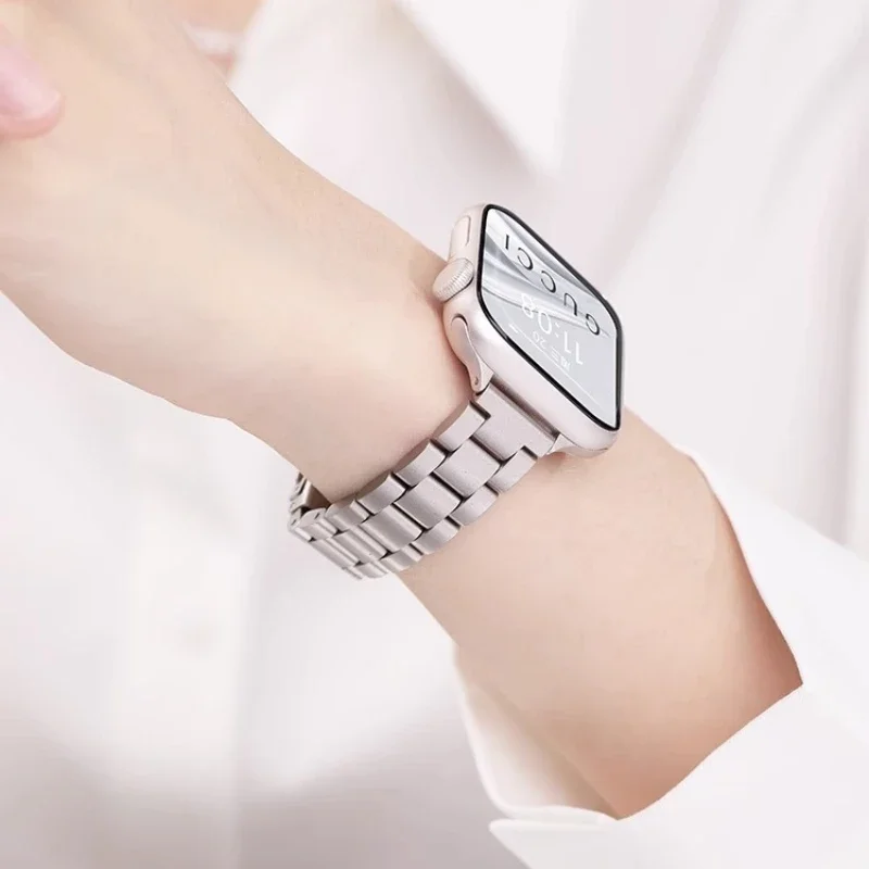 سوار ساعة من الفولاذ المقاوم للصدأ متوافق مع ساعة Apple 38/40/41/42/44/45/49 ملم لسلسلة Iwatch 98765432   حزام نسائي فاخر نحيف