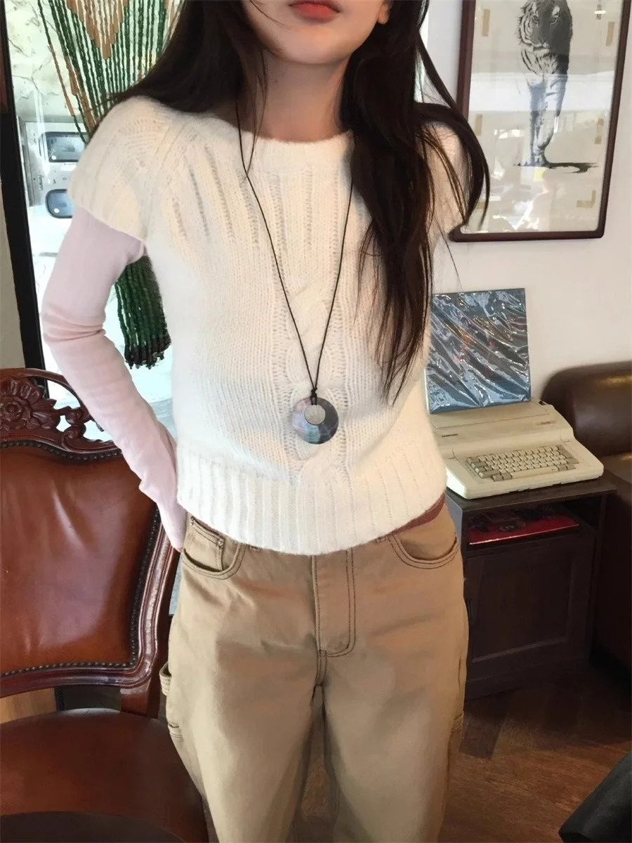 

Вязаный свитер в стиле ретро Aosphere SEI с уникальным цветочным узором ort Sve, универсальный повседневный свитер для молодых женщин, корейский комплект для поездок на работу...