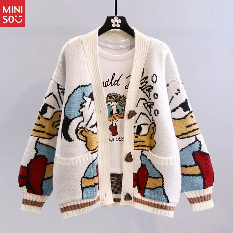 

Disney Cartoon Jacquard Sweater Jacket Women's Autumn and Winter Women's Clothing Lazy Style Loose Versatile Knitted Cardigan
