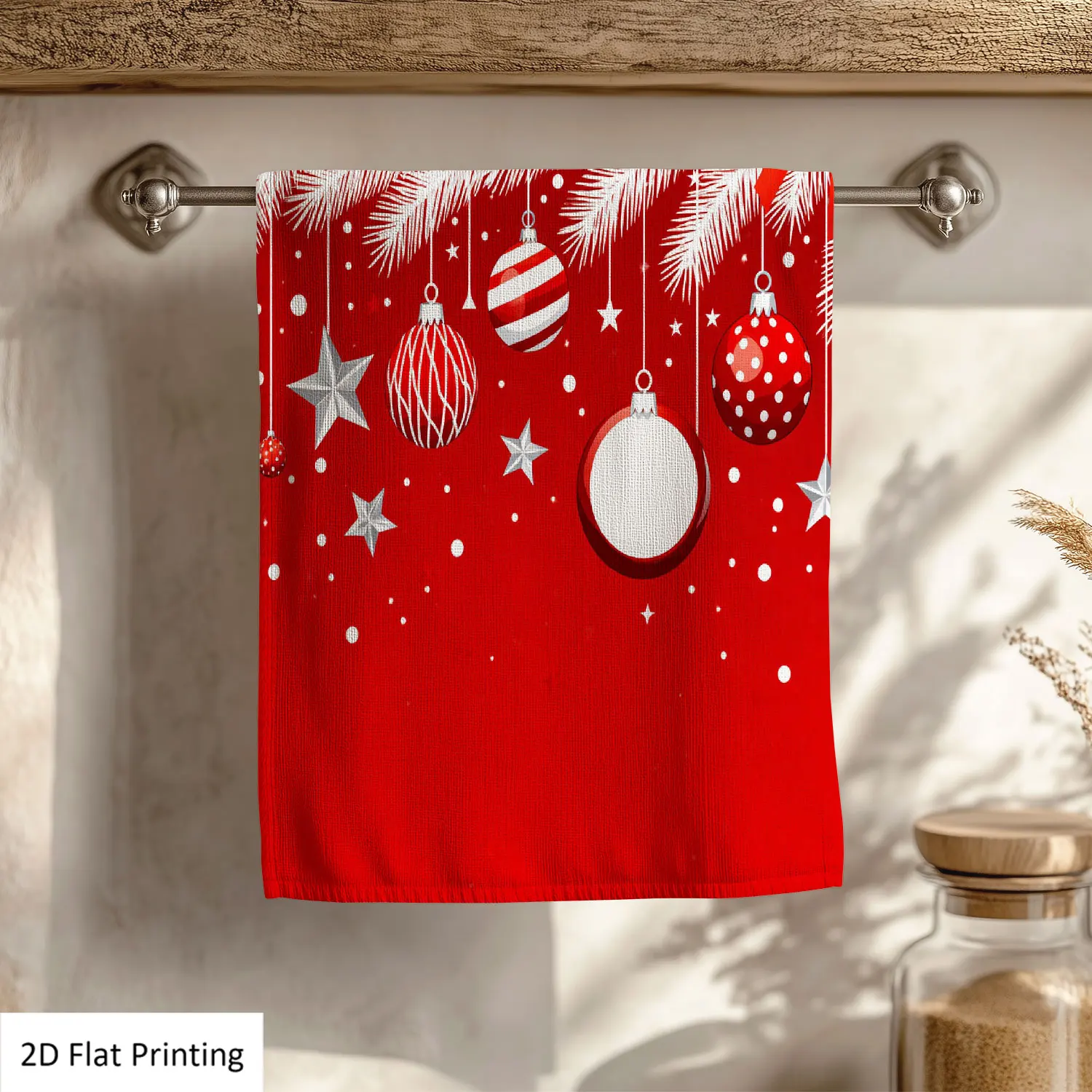 

1Pc Christmas Christmas Ornaments Red Background Bathroom Hand Towel Bath Towel, Multiple Size Microfiber Polyester Towel, Unique Home Decorative Kitchen Towels, Festival Bathroom Accessories Decor, Quick Dry and Absorbent
