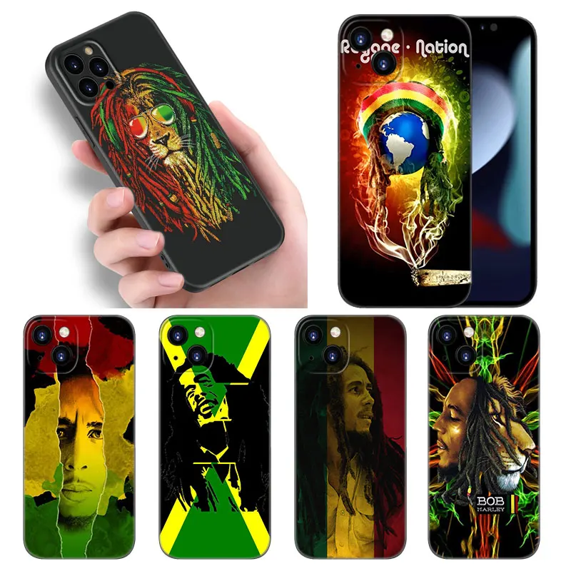 Reggae Bob Marley Phone Case For Apple iPhone 12 13 Mini 11 14 15 Pro Max 7 8 Plus X XR XS SE 2020 2022 Black Silicone Case