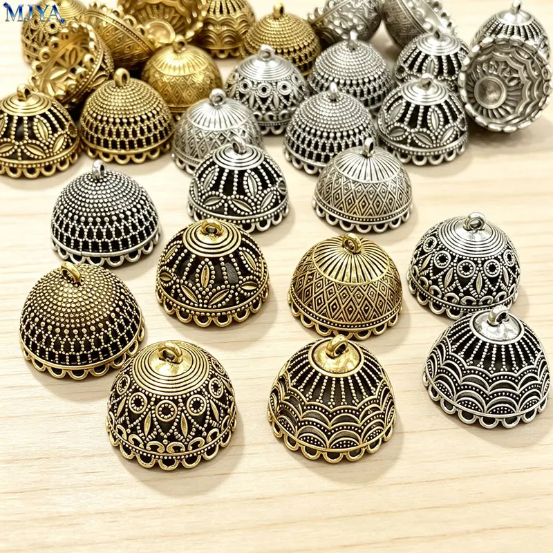 MJYA 5pcs Vintage Filigree Bell Tassel End Caps,Hollow Bead Caps Charms For DIY Arts Earring Jewelry Crafts Supplies Accessory