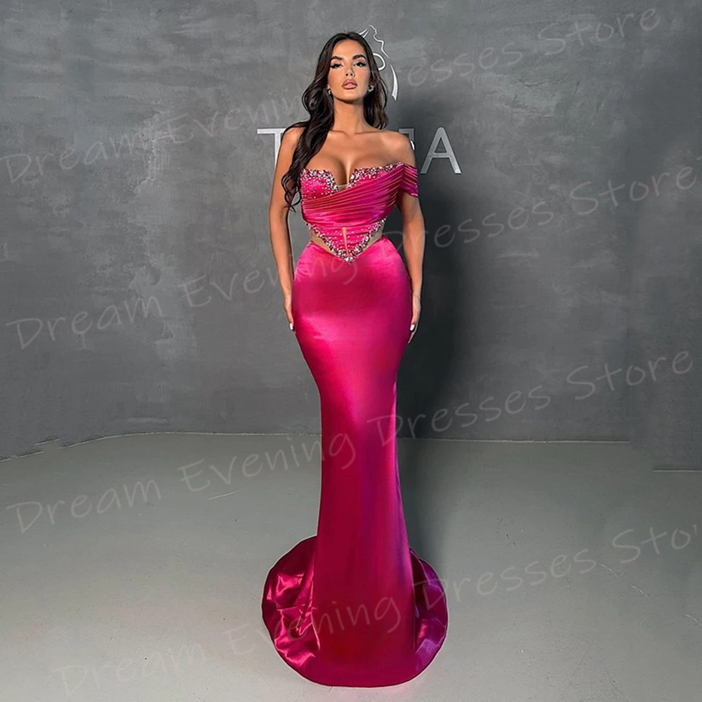 

Generous Sexy Women's Mermaid Graceful Evening Dresses Modern One Shoulder Prom Gowns Sleeveless Beaded Robe De Soiree Femmes