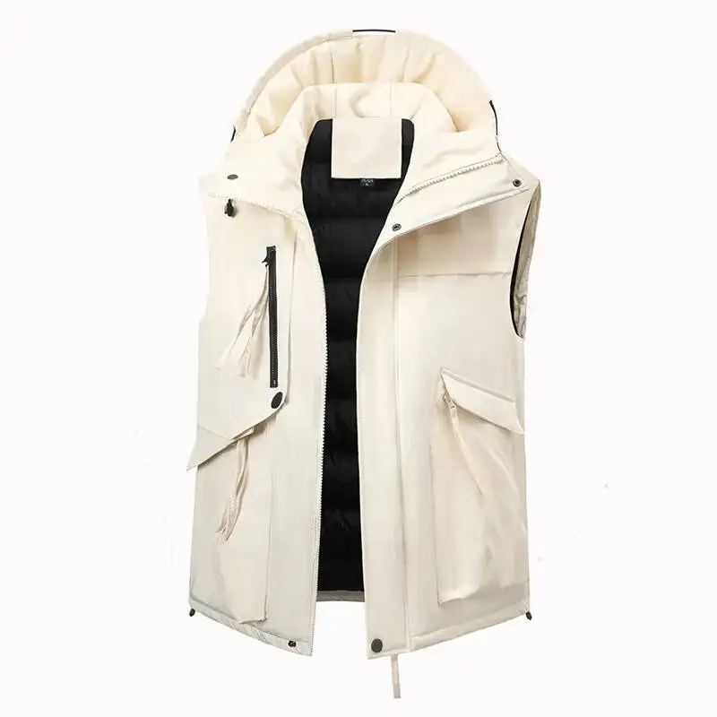 

Осень-зима 2025 года, рабочая одежда с несколькими карманами, жилет, мужской предупреждающий жилет без рукавов, повседневные спортивные однотонные жилеты с капюшоном