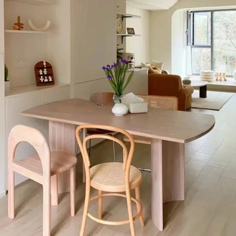 Log Cream Style Solid Wood Dining Table Home Dining Table Living Room Desk Long Table Workbench