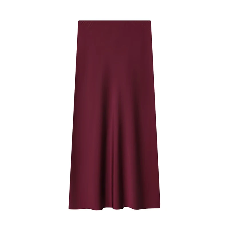 YENKYE Simple And Fashionable Straight Satin Midi Skirt Women Elastic Waist Elegant Office Skirts