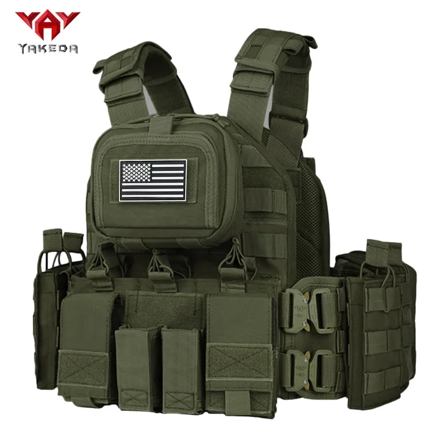 YAKEDA (with American flag) outdoor MOLLE mounted multi-functional vest equipment training snake buckle chest hanging bellyband