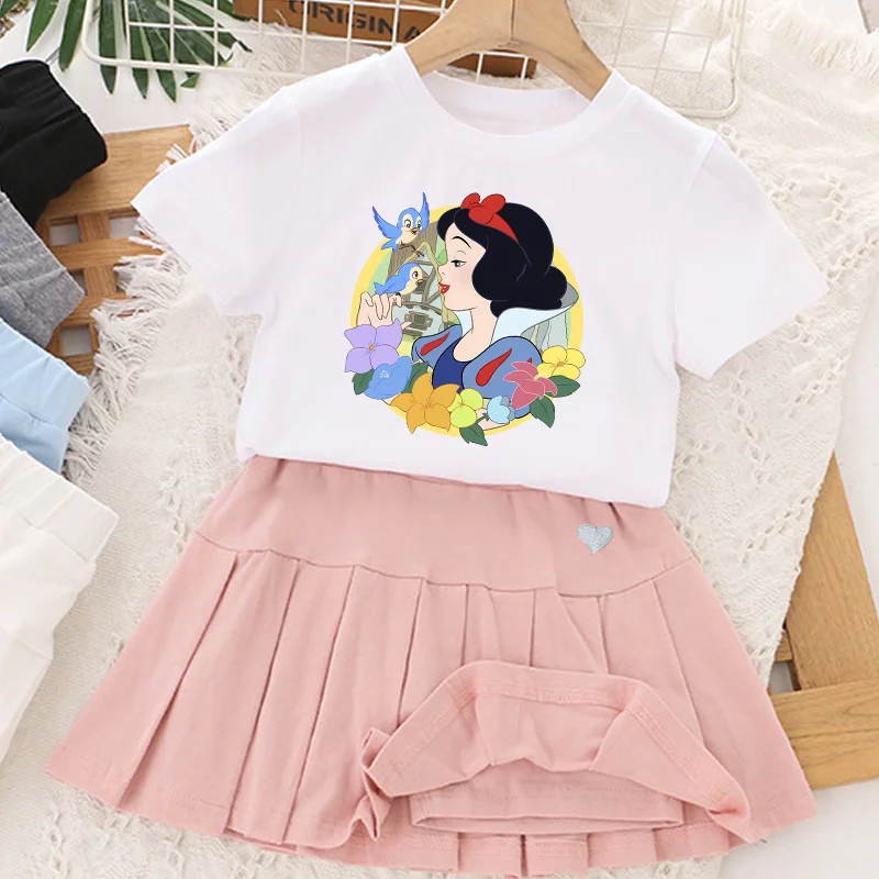 

Snow White Girls Cute T-shirt+skirt Set Child Cotton Short Sleeves Suit Summer Clothes Cartoon Anime Graphic Print Tops Gifts