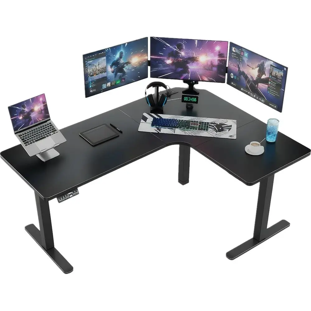 

Dual Motor L-Shaped Standing Desk, Built-in Power Outlets, Electric Height Adjustable Corner Computer Desk, Large Power Strip Ho