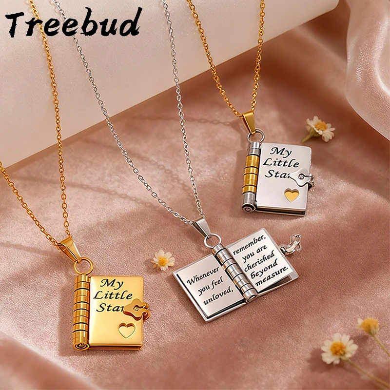 

Treebud Custom Text Book Locket Necklace Stainless Steel Personalized Engrave Letter Name Love Book Pendant Collar Jewelry Gifts