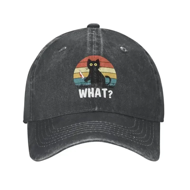 

Punk Cotton Funny Black Cat What Baseball Cap for Women Men Breathable Holding Knife Halloween Dad Hat Outdoor