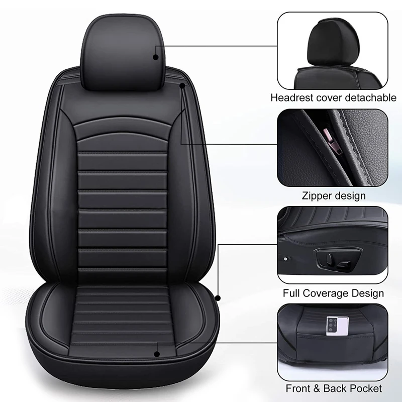 PU Leather Car Front Seat Full Cover Cushion Black Fit for Chevy Silverado GMC Sierra 1500 2500HD 3500HD 2007 2008 2009-2021