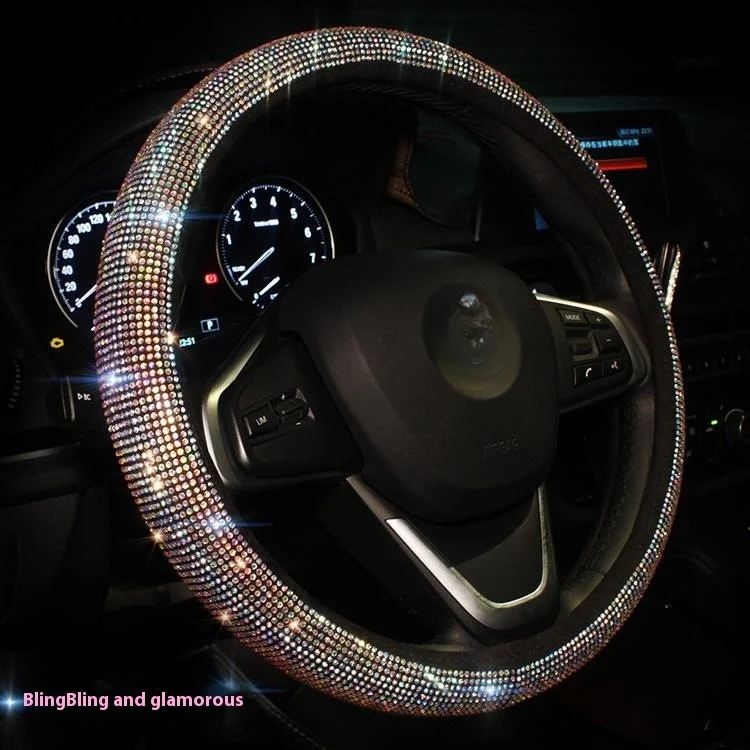 Rhinestone Car Decoration Steering Wheel Cover Fashion Anti-slip Universal Size 14.96in Interior Accessories Protective Covers