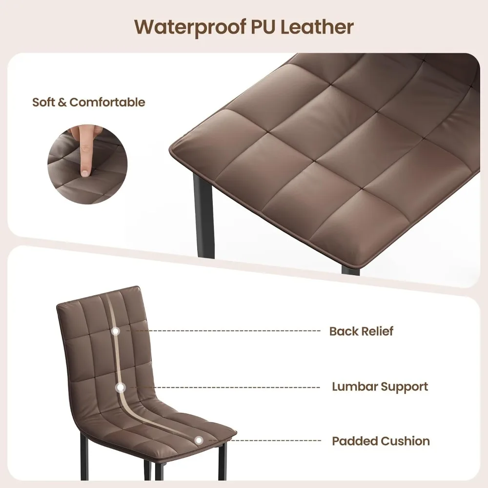 Set di 2 sedie da pranzo, sedia da cucina imbottita in pelle PU con gambe in metallo, sedie dall'accento moderno, sedie da pranzo marroni