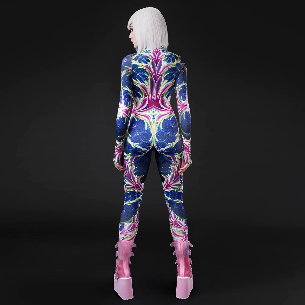 [Sei il mio segreto] Tute da donna Adulti Punk Tie dye Stampato Zentai Tute a maniche lunghe Costumi Cosplay per feste di Halloween