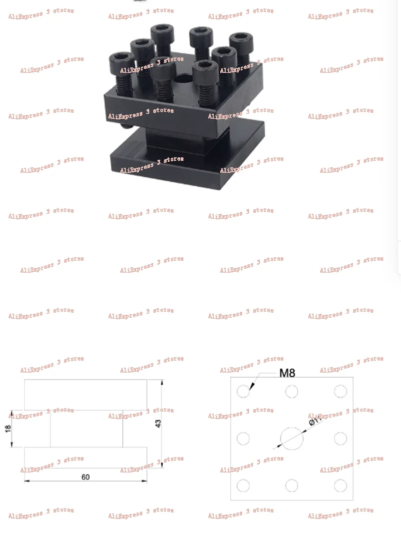 New Square Tool Post Rest Metal Holder, Lathe Spare Parts For WM210V-212-M6  Machine Part Accessories With Screw