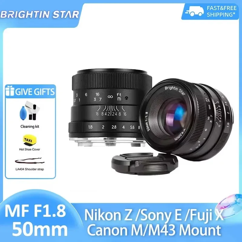 

Brightin Star 50mm F1.8 APS-C Mirrorless Camera Portrait Fixed Focus Lens for Sony A6400 A7III Nikon Z Canon EOS-M Fuji XF M4/3