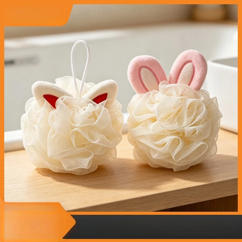 Esponja de Baño con Diseño de Orejas de Dibujos Animados, Bola de Espuma Suave, Esponja de Ducha, Herramienta de Exfoliación Corporal para Niños, Accesorio de Limpieza Diaria para el Baño