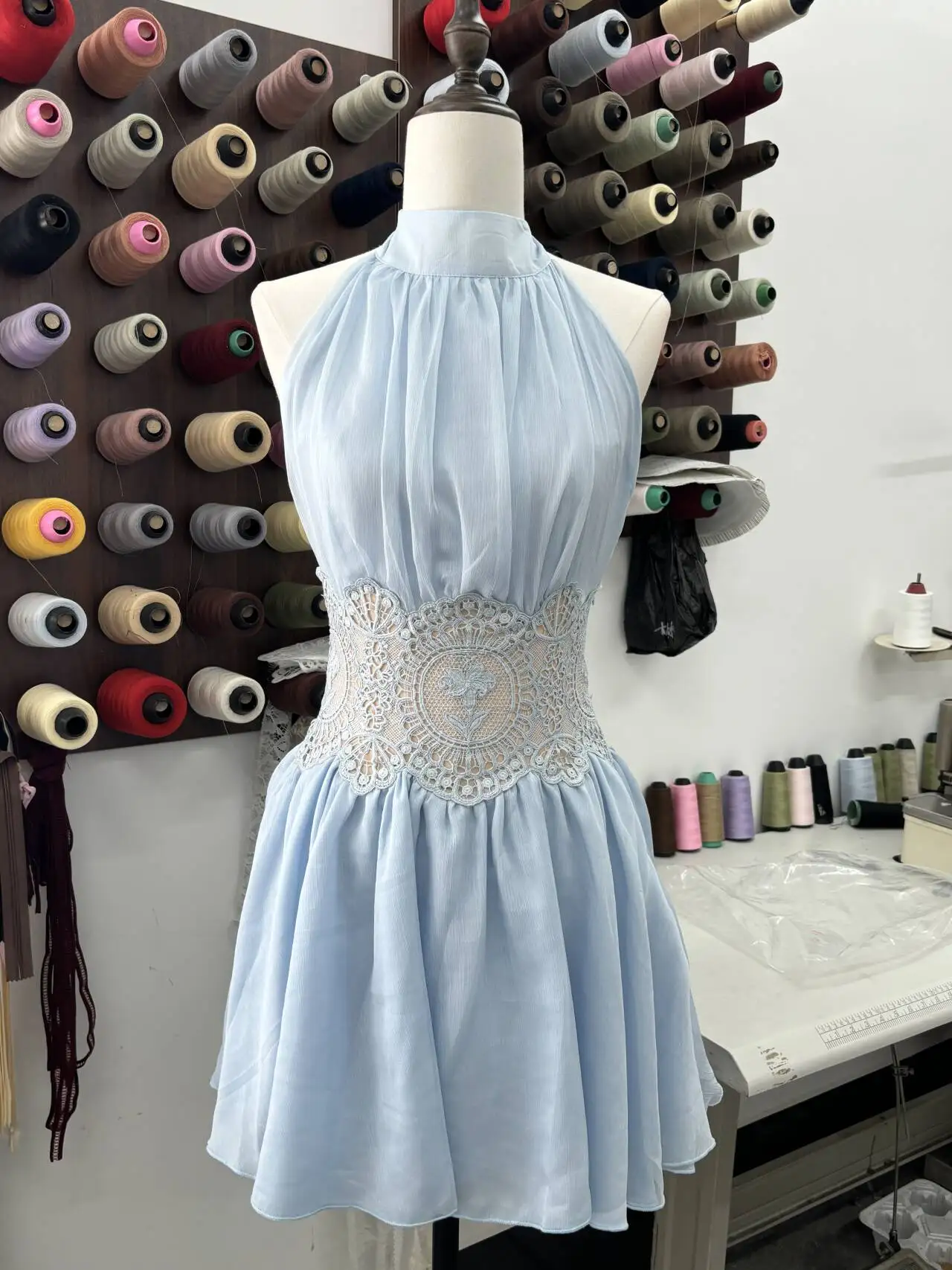 Sexy sleeveless halter mini dress—sheer, cutout, flowy open-back vacation dress (New Summer 2026 Collection)