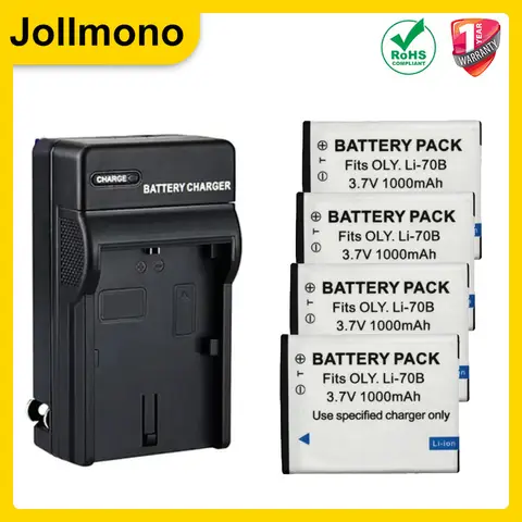 LCD USB 충전기 포함 Li-70B 리튬 70B 배터리, 올림푸스 VG-110, VG-120, VG-130, VG-140, VG-160, FE4020 용, 1000 mAh