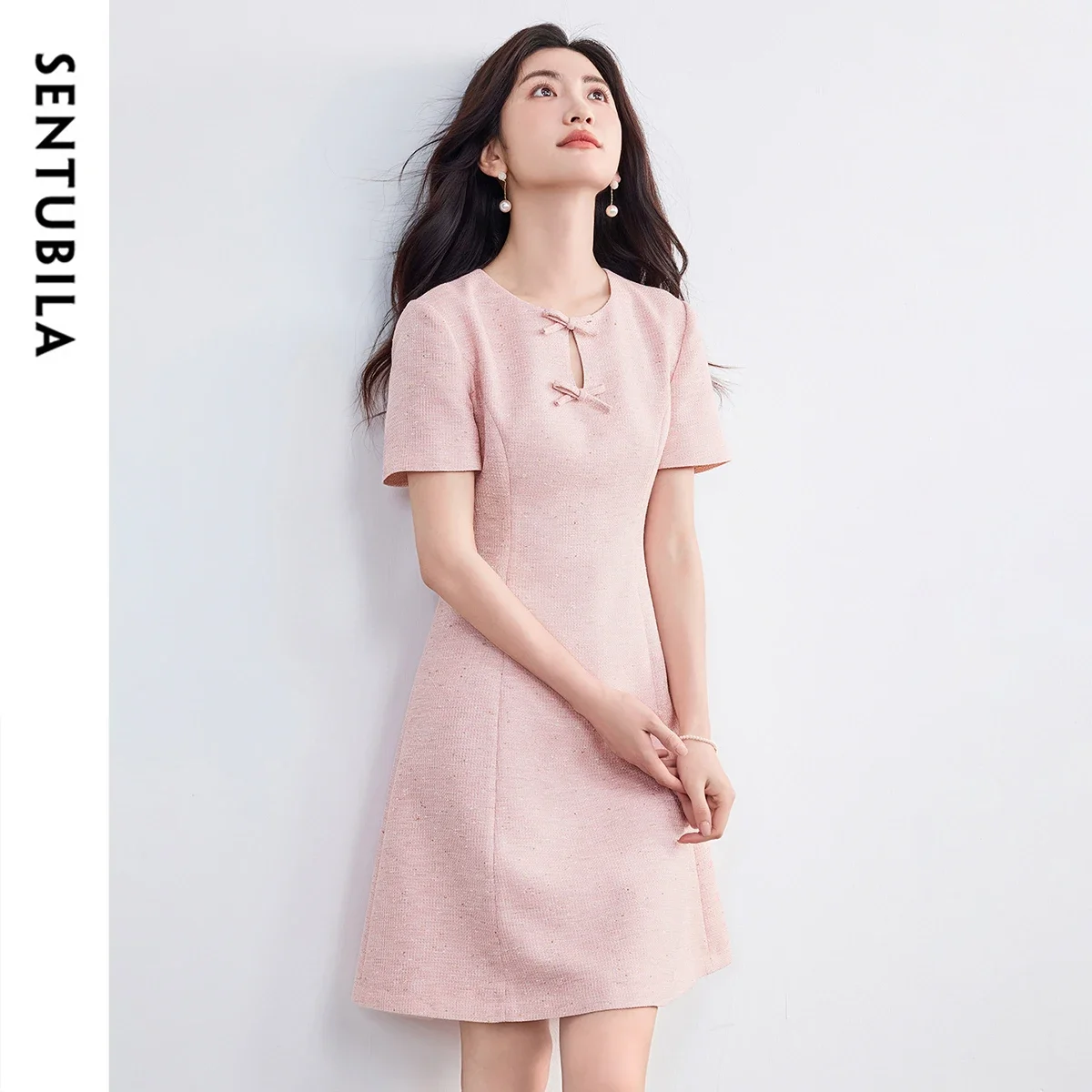 

SENTUBILA Women's Pink Dress 2025 Summer Elegant Fashion Hollow Ruffles Design Midi Dresses Beach Dating Clothing Q52LI2006
