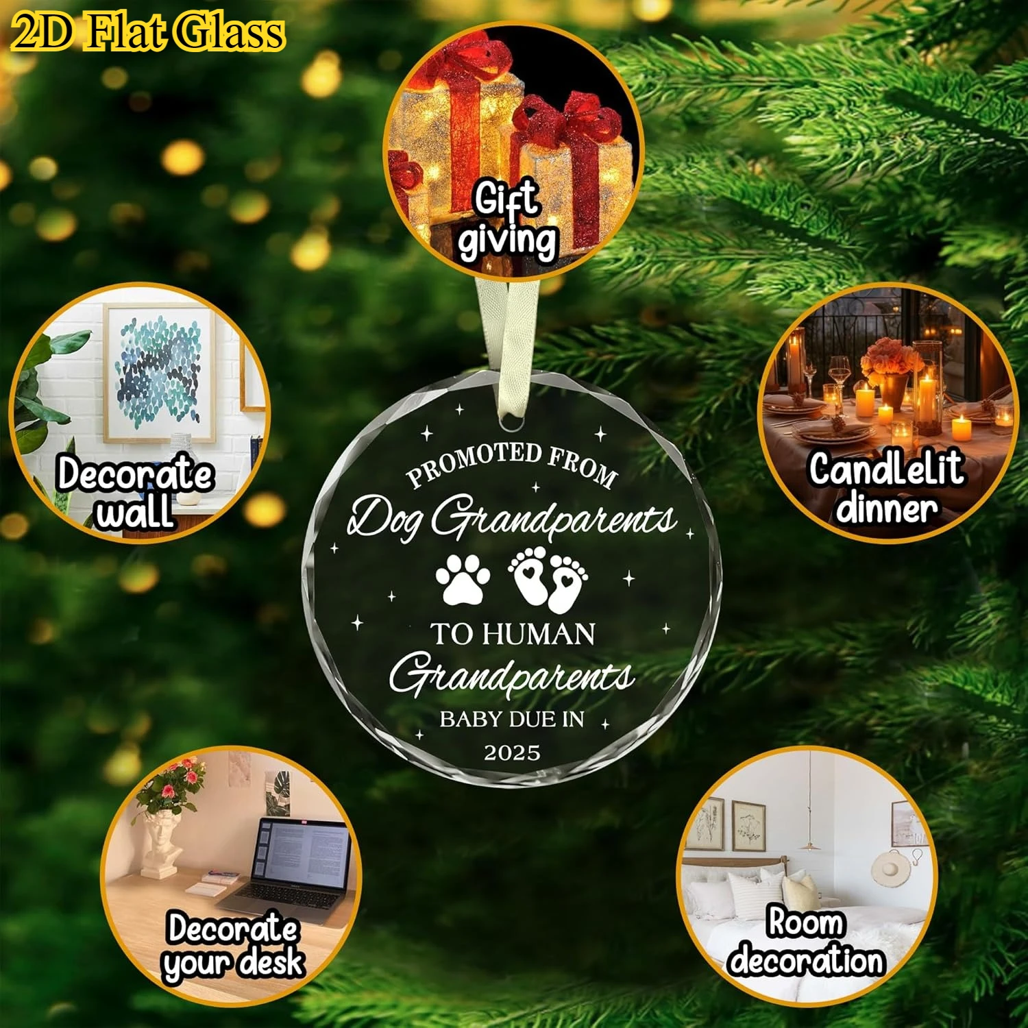 مسطح ثنائي الأبعاد، قطعة واحدة 8 × 8 سم، هدية جد-زخرفة جد لأول مرة، مع طباعة مخالب وتصميم بصمة القدم