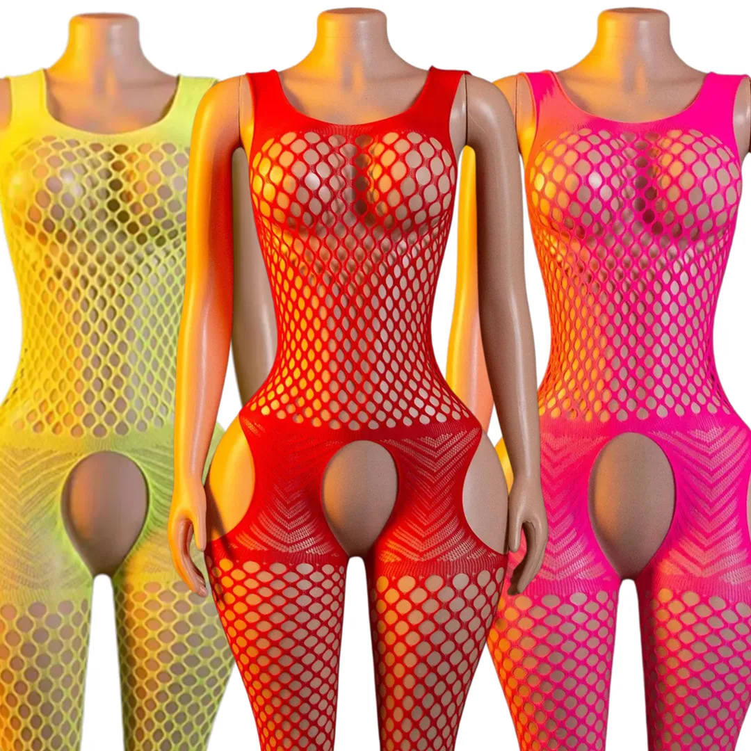  Bodystocking  Lingerie Mesh Open Crotch Bodysuit Women Crotchless Underwear Costumes Sleeveless Catsuit Sleepwear