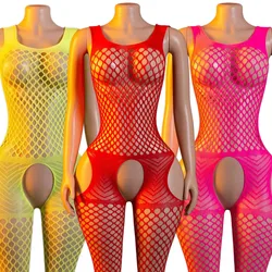 Sexy Bodystocking Erotic Lingerie Mesh Open Crotch Bodysuit Women Crotchless Underwear Costumes Sleeveless Catsuit Sleepwear