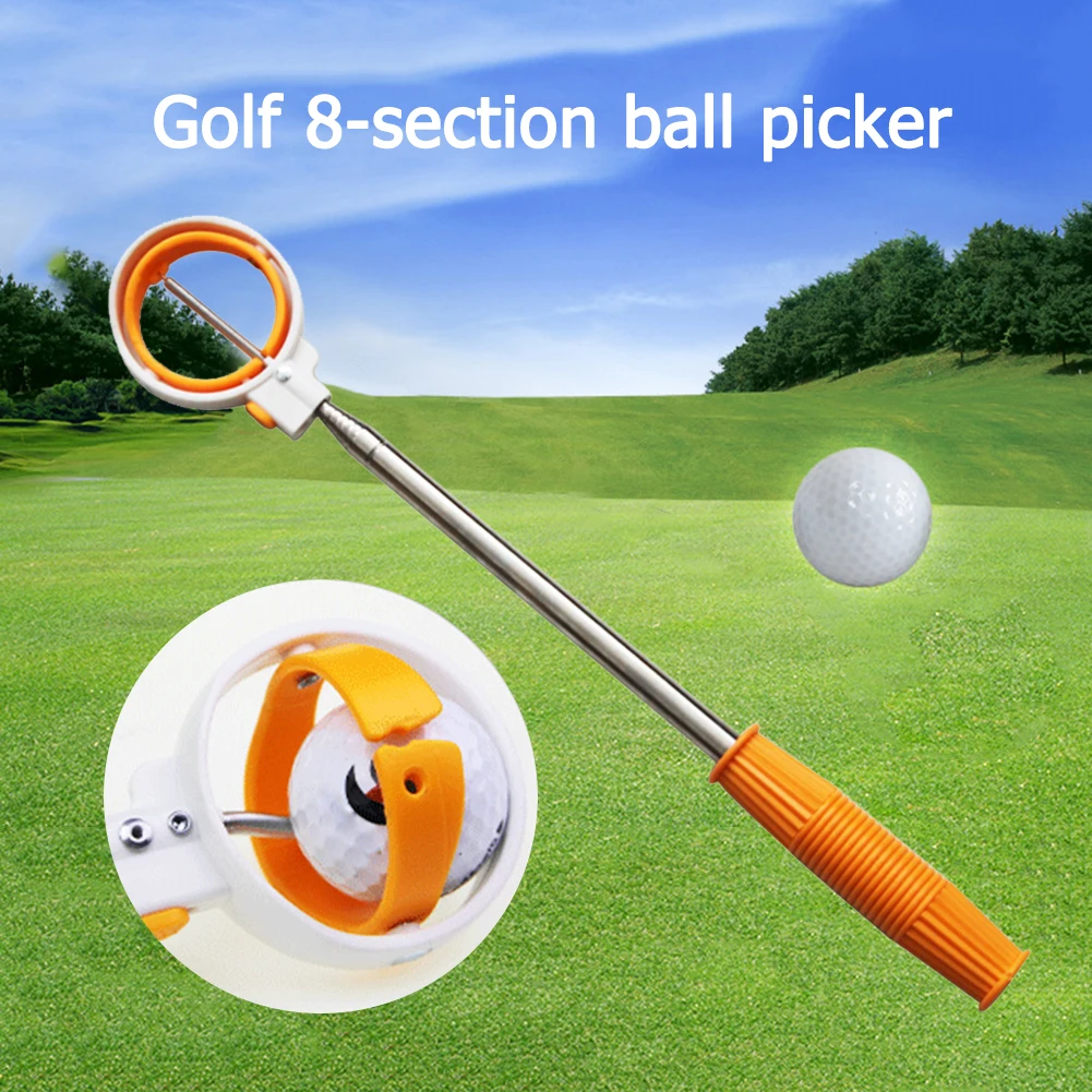 Golf Ball Retriever 8 Sections Golf Ball Retriever Rubber Grip Stainless Steel Shaft Extendable Golf Ball Pick Up Grabber Tool