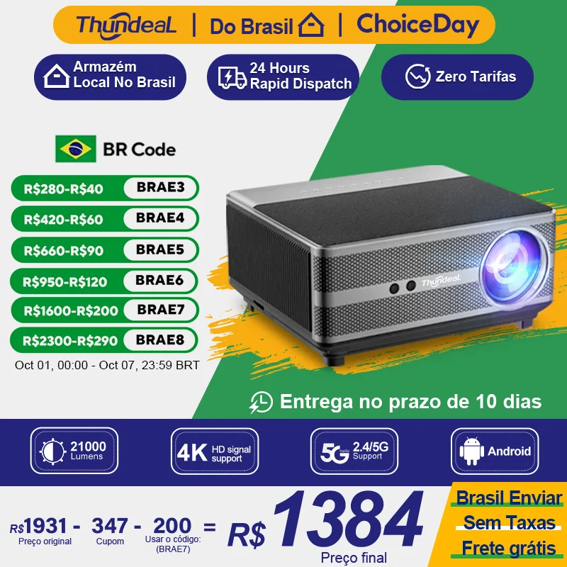 ThundeaL Projetor Android, Full HD 1080P, WiFi, LED, 2K, Vídeo 4K, Feixe de Filme, TD98, TD98W, Home Theater, Cinema Beamer Do Brasil projetores estoque ThundeaL Projetor Android, Full HD 1080P, WiFi, LED, 2K, Vídeo 4K, Feixe de Filme, TD98, TD98W, Home Theater, Cinema Beamer Do Brasil projetores estoque
