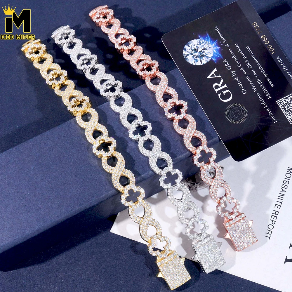 13mm Moissanite 8 Chain Bracelets Clover S925 For Women Iced Out Chain Hip Hop Jewelry Pass Diamonds Tester GRA Free Shipping