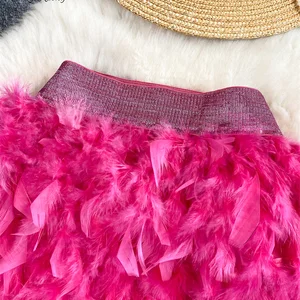 Singiny Senior Birthday Party Rock, hochwertige elastische Taille, Märchenstil, süße Federn, Abschlussballkleid 6 Hauptverkaufsrock mit Feder - №2