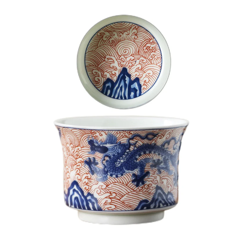 

Blue and white seawater dragon horseshoe cup, special ceramic kung fu teacup