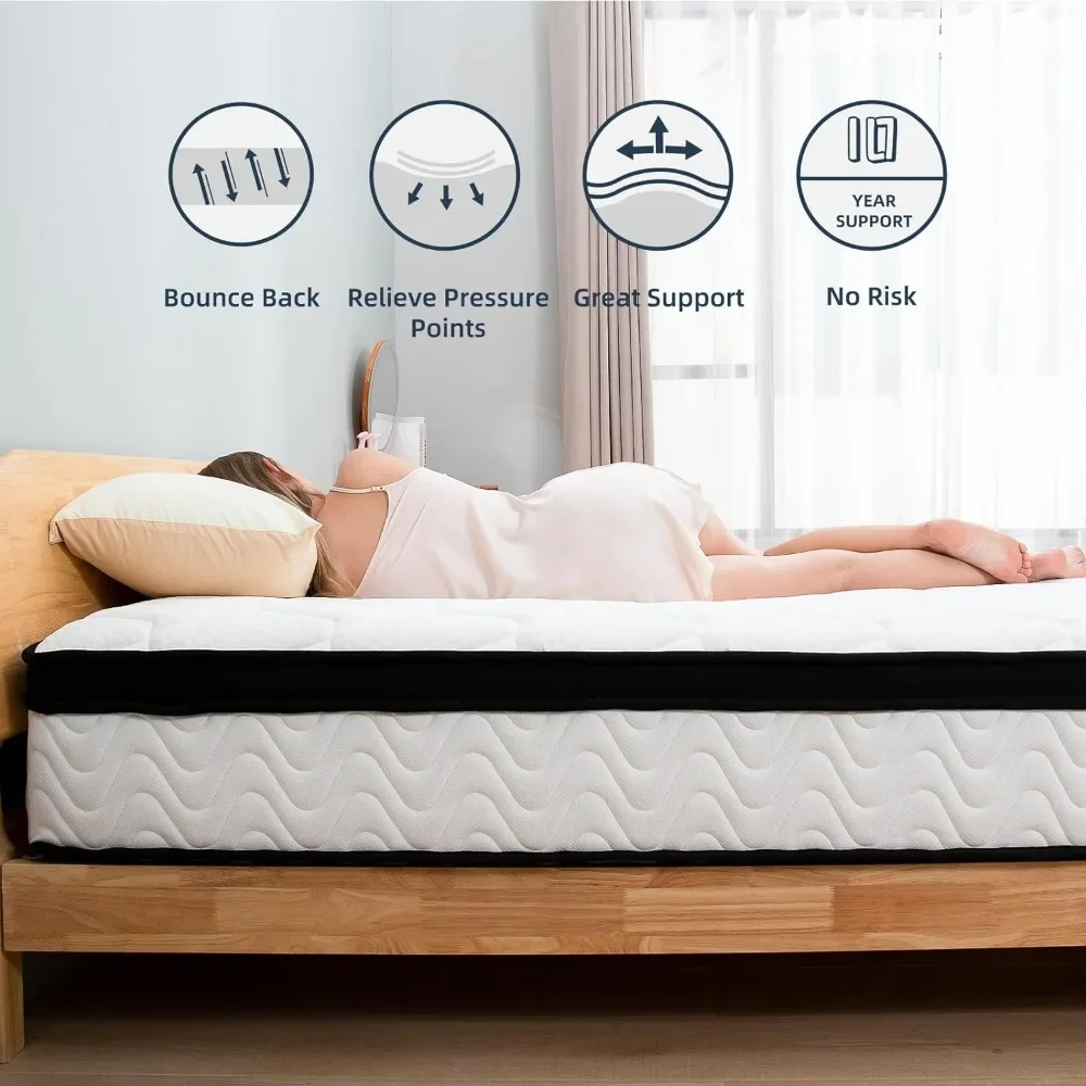 Matelas en mousse à mémoire de forme et ressorts de poche individuels, moyen optimiste, respirant, 12 pouces