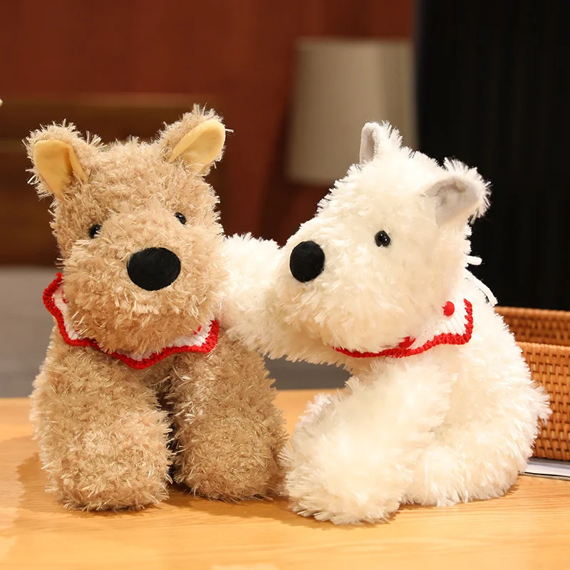 Adorable West Highland Dog White Fluffy Hair Terrier Plushie Soft Puppy Plush Toy Stuffed Lifelike Animals Baby Appease Doll