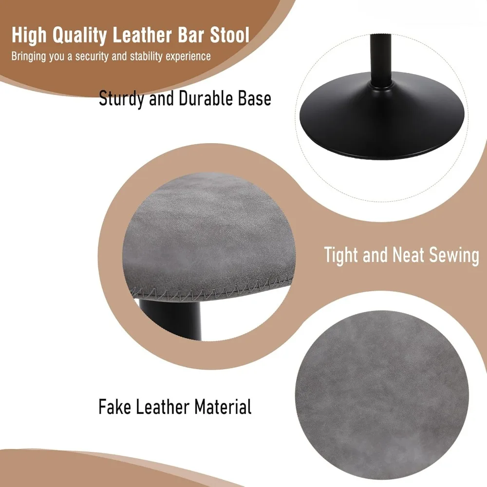 Verstelbare draaibare barkrukken met rugsteun, moderne stoelen op tegenhoogte, comfortabele armloze lederen keukeneilandzitplaatsen