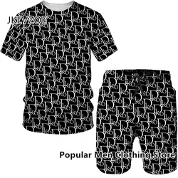 Homens 3D Print Beach 2 Piece Outfits Conjuntos, agasalho, camiseta, shorts, verão streetwear, roupas de marca de luxo